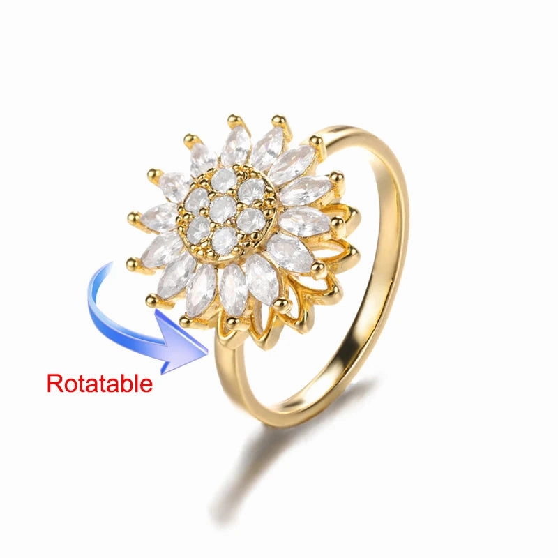 Four Clover Rotating Anxiety Rings for Women Adjustable Gold