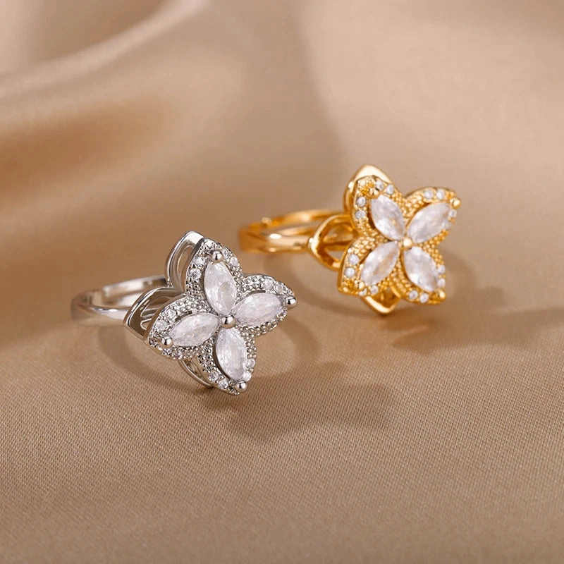 Four Clover Rotating Anxiety Rings for Women Adjustable Gold