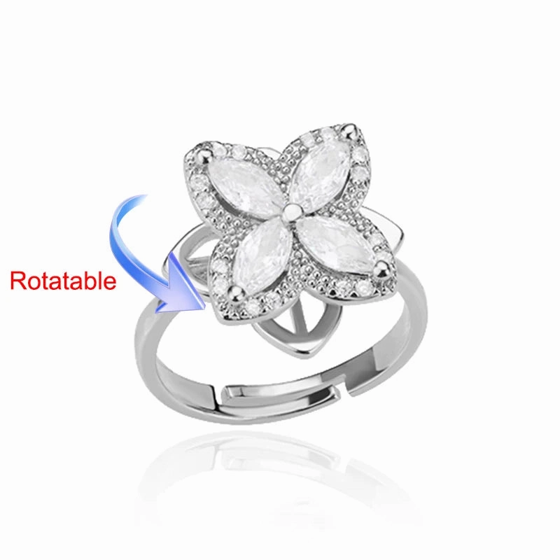 Four Clover Rotating Anxiety Rings for Women Adjustable Gold