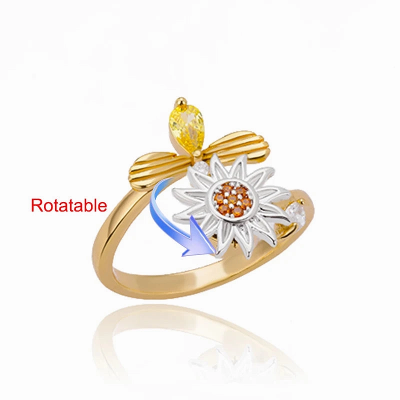 Four Clover Rotating Anxiety Rings for Women Adjustable Gold