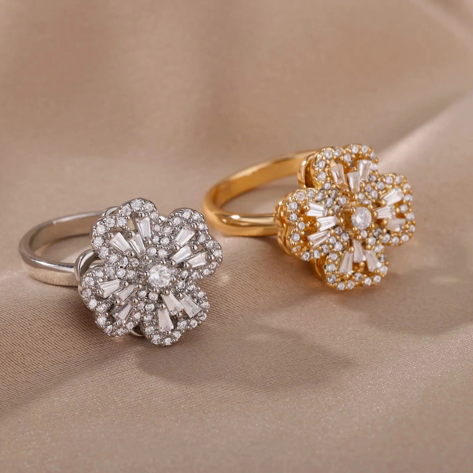 Four Clover Rotating Anxiety Rings for Women Adjustable Gold