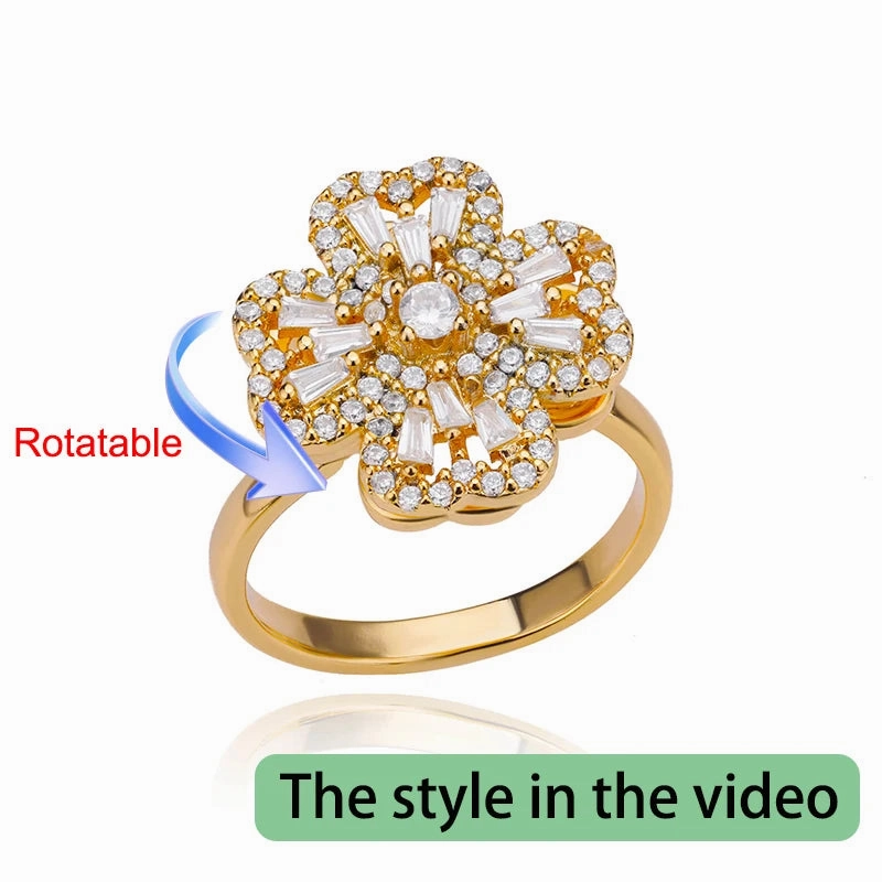 Four Clover Rotating Anxiety Rings for Women Adjustable Gold