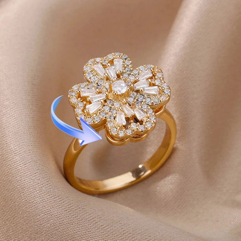 Four Clover Rotating Anxiety Rings for Women Adjustable Gold