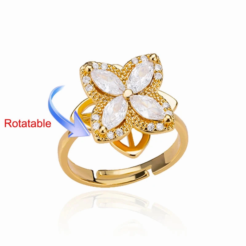 Four Clover Rotating Anxiety Rings for Women Adjustable Gold