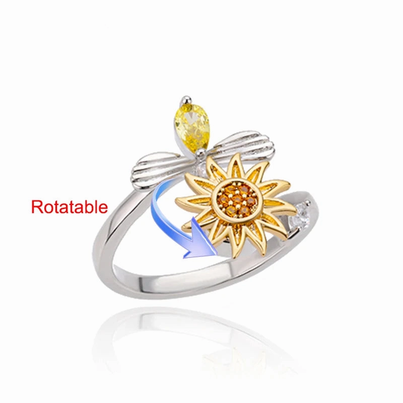 Four Clover Rotating Anxiety Rings for Women Adjustable Gold