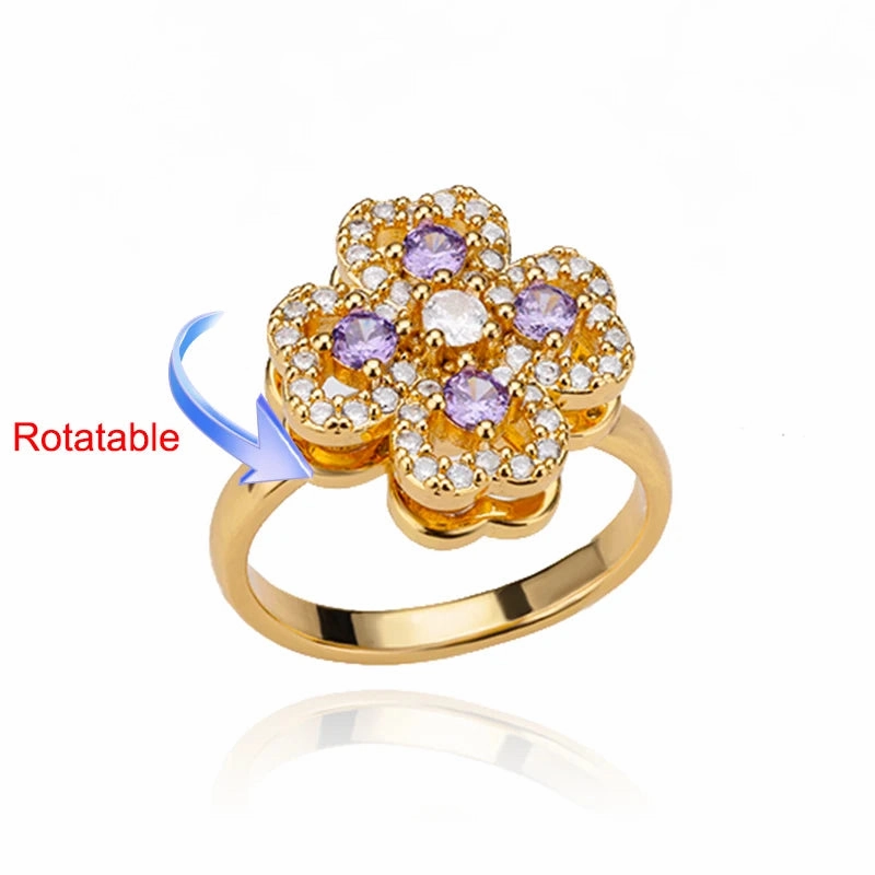 Four Clover Rotating Anxiety Rings for Women Adjustable Gold