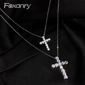 Foxanry Bling Zircon Necklace For Women Romantic Cross Pendant