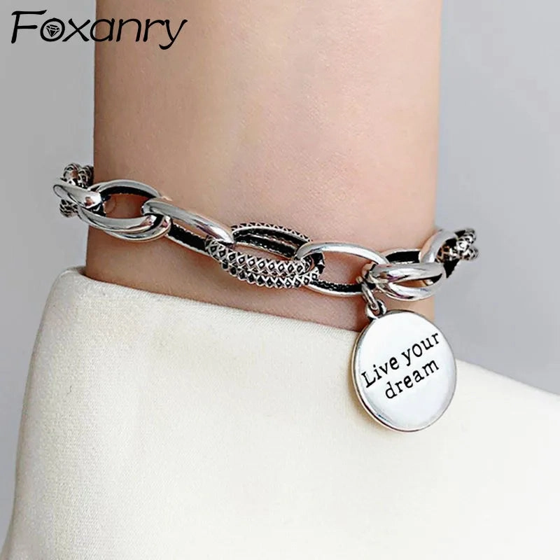 Foxanry Silver Color Thick Chain Charm Bracelet for Women