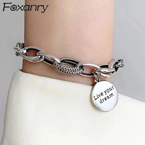 Foxanry Silver Color Thick Chain Charm Bracelet for Women