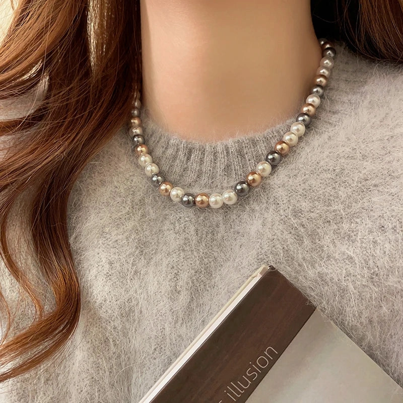 French Elegant Romantic Mixed Color Pearl Beaded Necklace