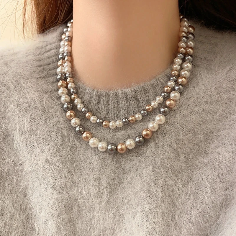 French Elegant Romantic Mixed Color Pearl Beaded Necklace