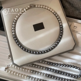 French Socialite White Gradient Gray Pearl Bead Necklace Fashion Jewelry Sets