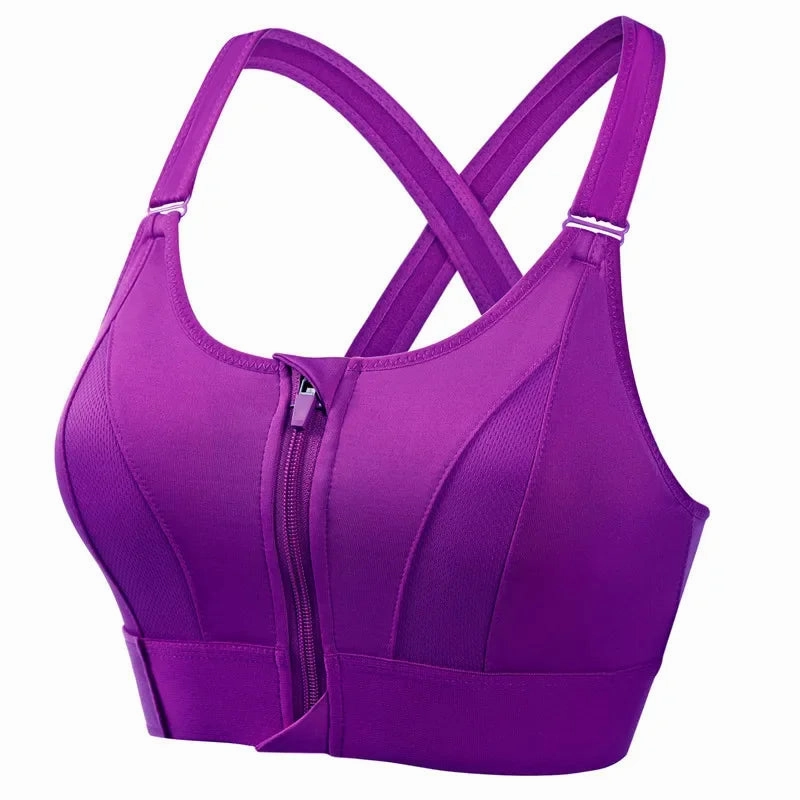 Front Zipper Adjustable Strap Shockproof Sports Bras Slim Yoga Crop Top for Women Fitness Athletic Wear