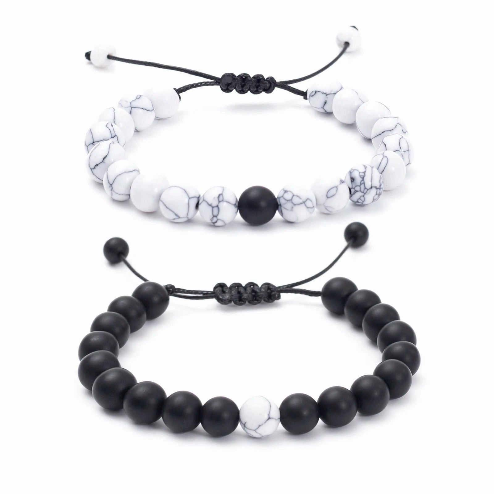 FTCY 2pcs/Set Couples Natural Stone Bracelets Black Pink Matching Lava Tiger Eye Beaded Yoga Jewelry for Men Women