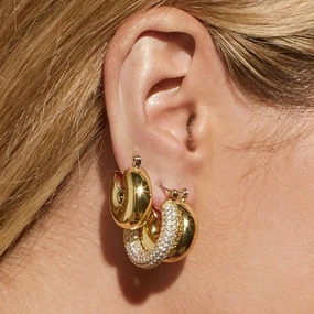 Full Iced Out Bling CZ Chunky Hoops Sparkling Earrings