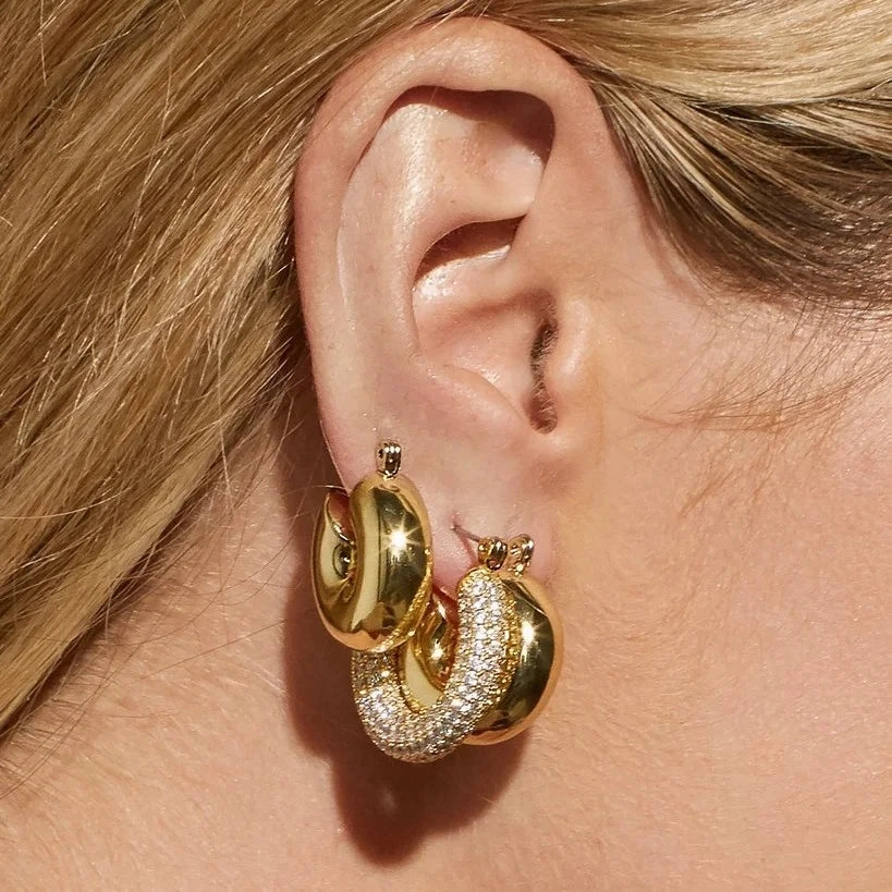 Full Iced Out Bling CZ Chunky Hoops Sparkling Earrings