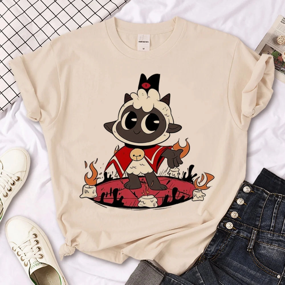 Funny Comic-Inspired Women's Summer T-Shirt - Cult of the Lamb Casual Tee for Juniors, Perfect for All Seasons