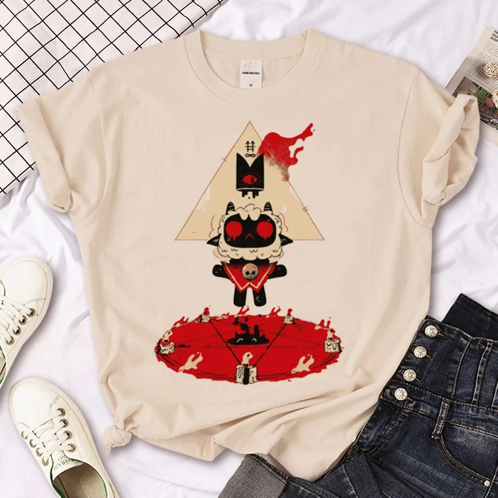 Funny Comic-Inspired Women's Summer T-Shirt - Cult of the Lamb Casual Tee for Juniors, Perfect for All Seasons