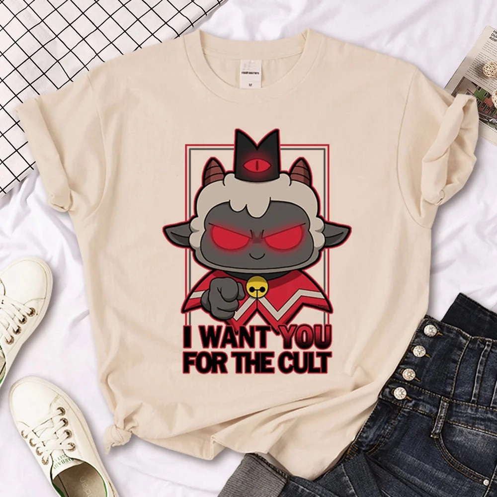 Funny Comic-Inspired Women's Summer T-Shirt - Cult of the Lamb Casual Tee for Juniors, Perfect for All Seasons