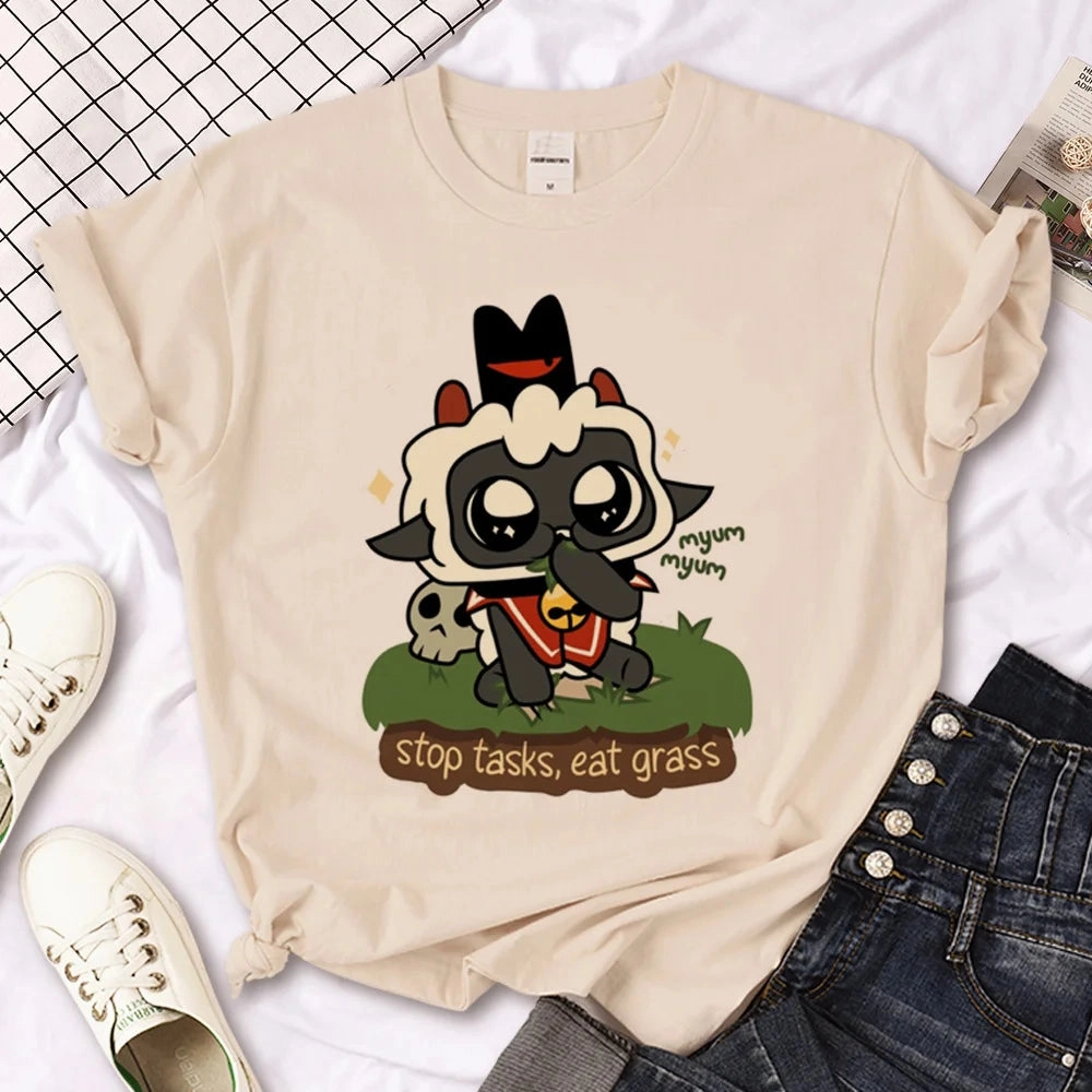 Funny Comic-Inspired Women's Summer T-Shirt - Cult of the Lamb Casual Tee for Juniors, Perfect for All Seasons
