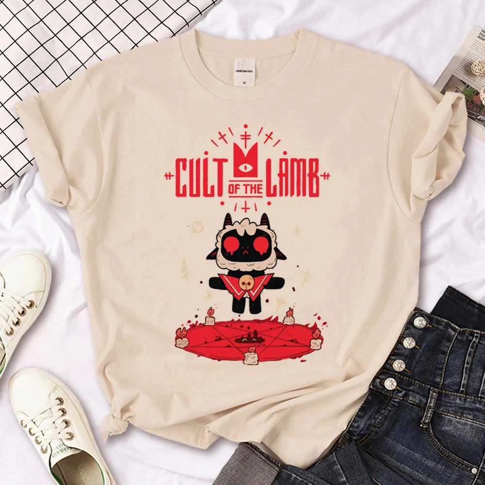 Funny Comic-Inspired Women's Summer T-Shirt - Cult of the Lamb Casual Tee for Juniors, Perfect for All Seasons