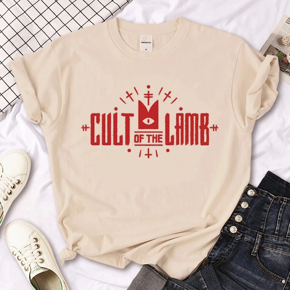 Funny Comic-Inspired Women's Summer T-Shirt - Cult of the Lamb Casual Tee for Juniors, Perfect for All Seasons