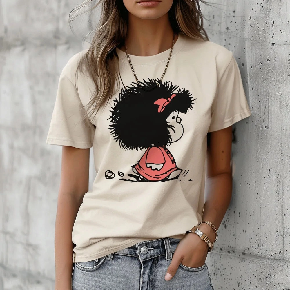 Funny Manga-Inspired Mafalda Tee for Women - Casual Harajuku Style Short Sleeve T-Shirt