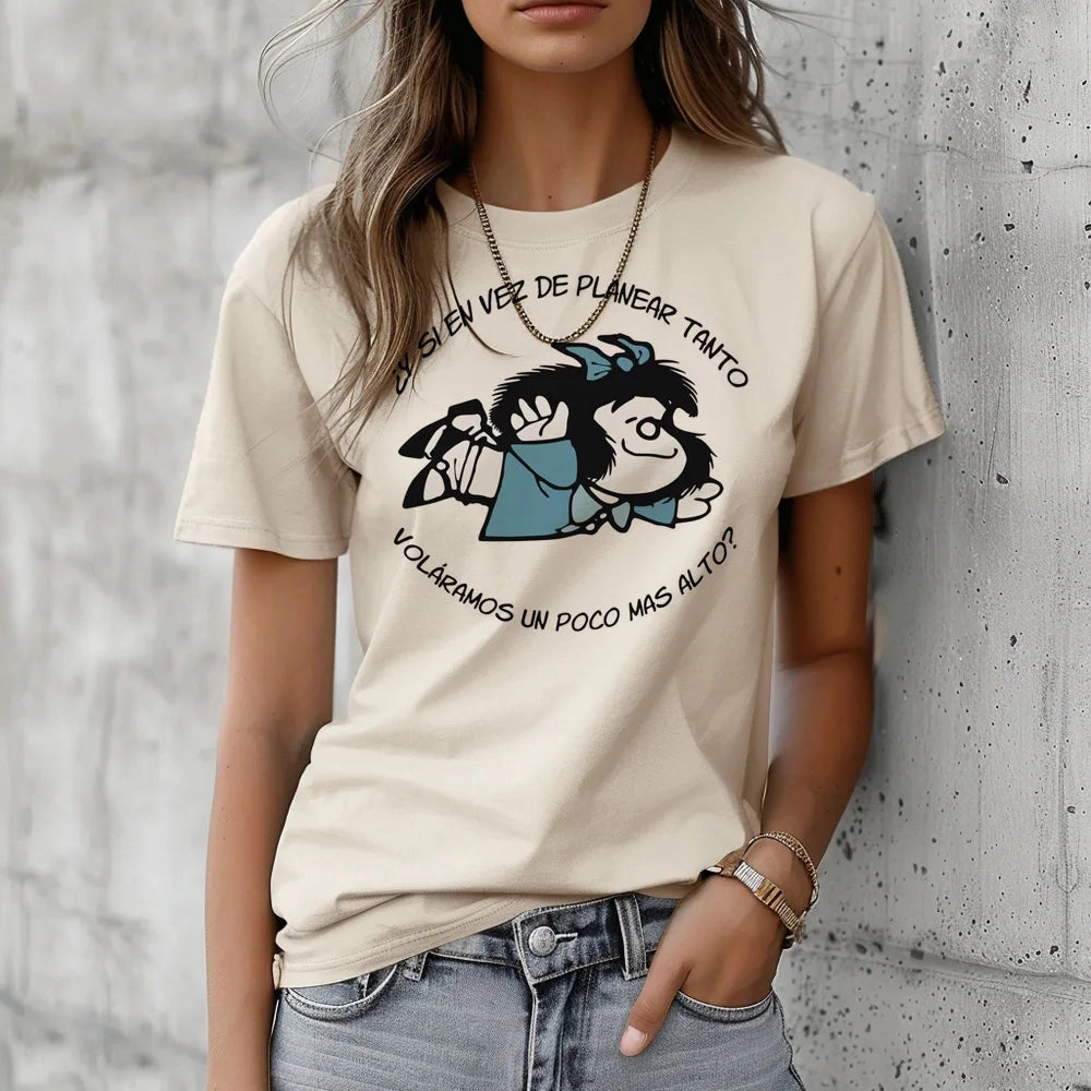 Funny Manga-Inspired Mafalda Tee for Women - Casual Harajuku Style Short Sleeve T-Shirt