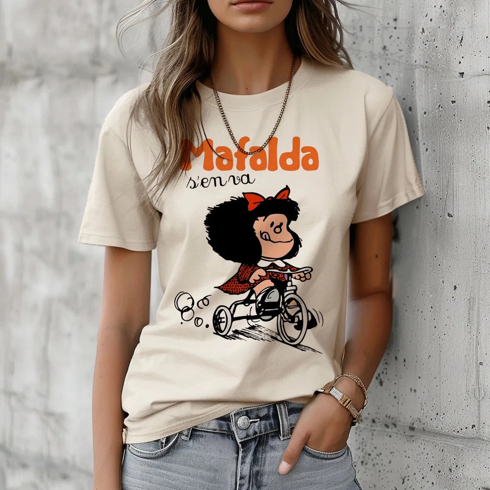 Funny Manga-Inspired Mafalda Tee for Women - Casual Harajuku Style Short Sleeve T-Shirt