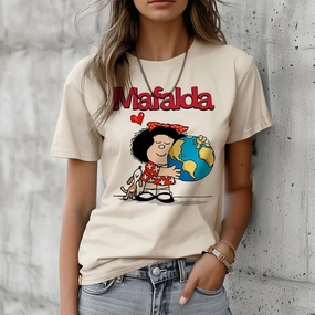 Funny Manga-Inspired Mafalda Tee for Women - Casual Harajuku Style Short Sleeve T-Shirt
