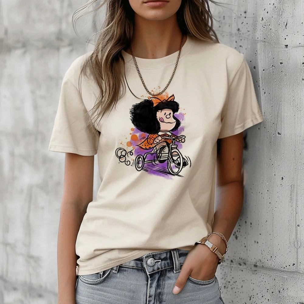 Funny Manga-Inspired Mafalda Tee for Women - Casual Harajuku Style Short Sleeve T-Shirt