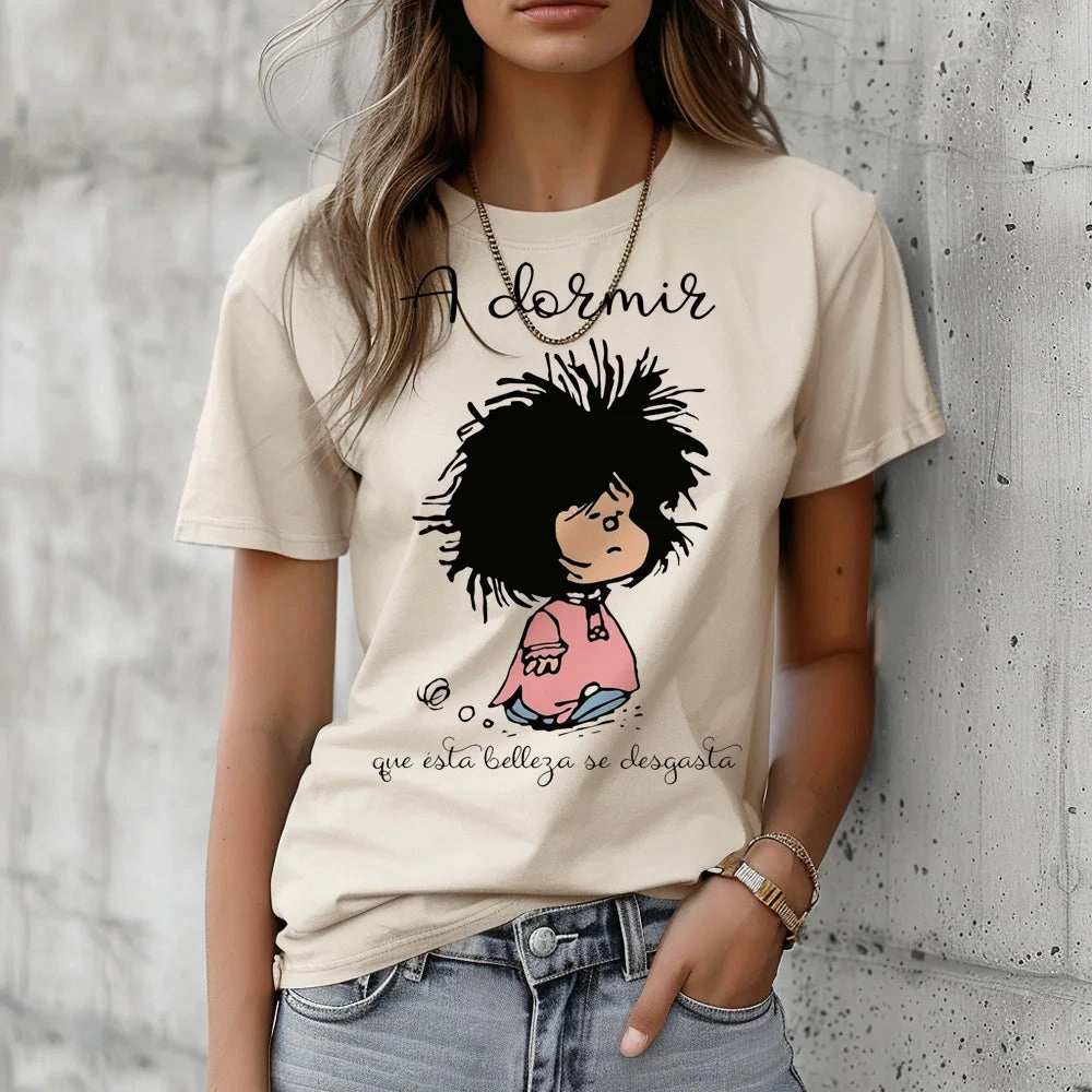 Funny Manga-Inspired Mafalda Tee for Women - Casual Harajuku Style Short Sleeve T-Shirt