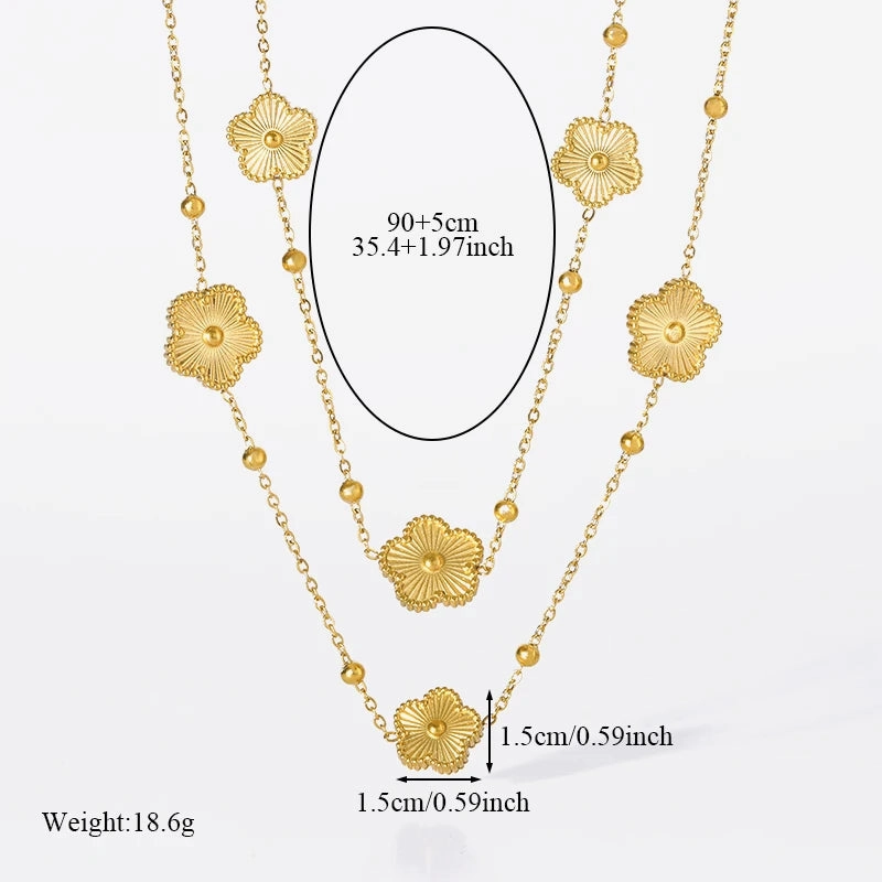 GANEMLY 316L Gold Five-Leaf Clover Pendant Necklace