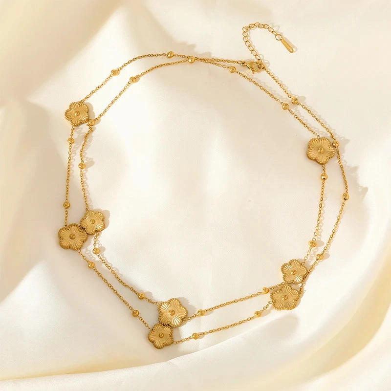 GANEMLY 316L Gold Five-Leaf Clover Pendant Necklace