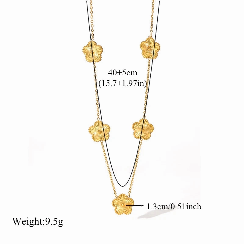 GANEMLY 316L Stainless Steel Five Leaf Flower Necklace for Women