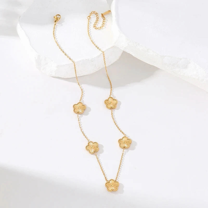 GANEMLY 316L Stainless Steel Five Leaf Flower Necklace for Women