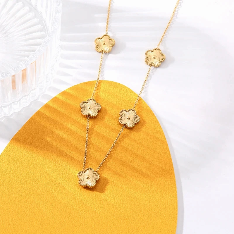 GANEMLY 316L Stainless Steel Five Leaf Flower Necklace for Women