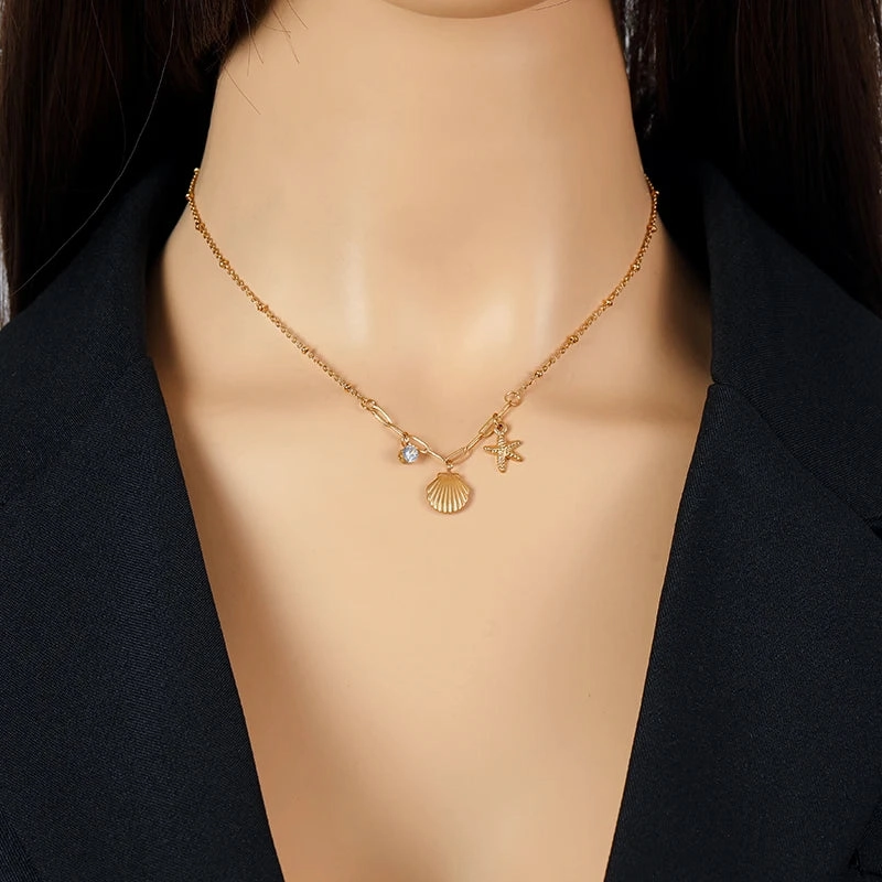 GANEMLY 316L Stainless Steel Starfish Pendant Necklace Women