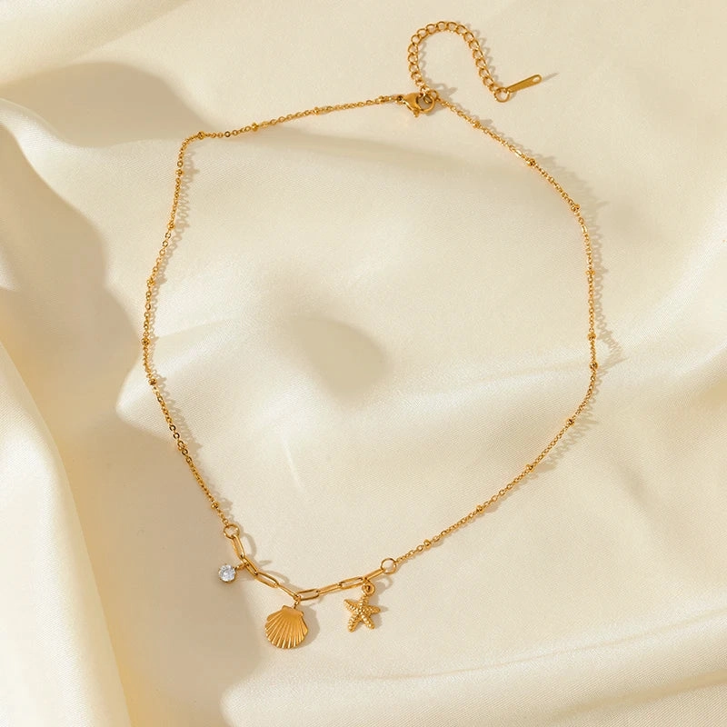 GANEMLY 316L Stainless Steel Starfish Pendant Necklace Women