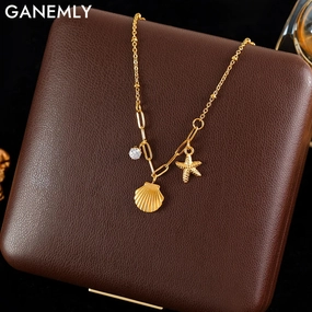 GANEMLY 316L Stainless Steel Starfish Pendant Necklace Women