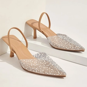 Glamorous Women's Heeled Sandals Translucent Faux Pearls Decor Slingback Stiletto Comfy Lightweight Prom Heels Summer