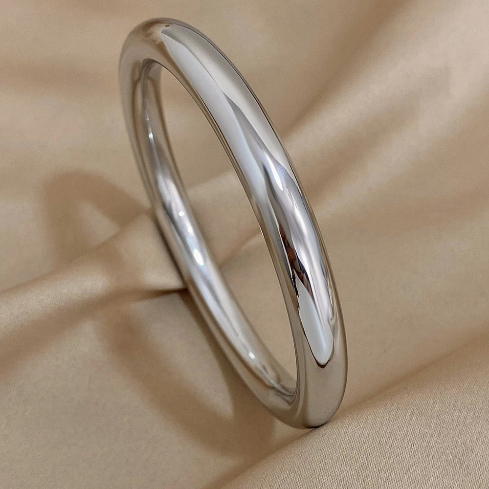 Glossy Solid Color Thick Bracelet Stainless Steel Bangle for Women