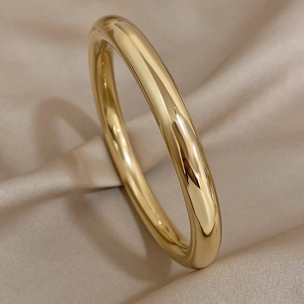 Glossy Solid Color Thick Bracelet Stainless Steel Bangle for Women