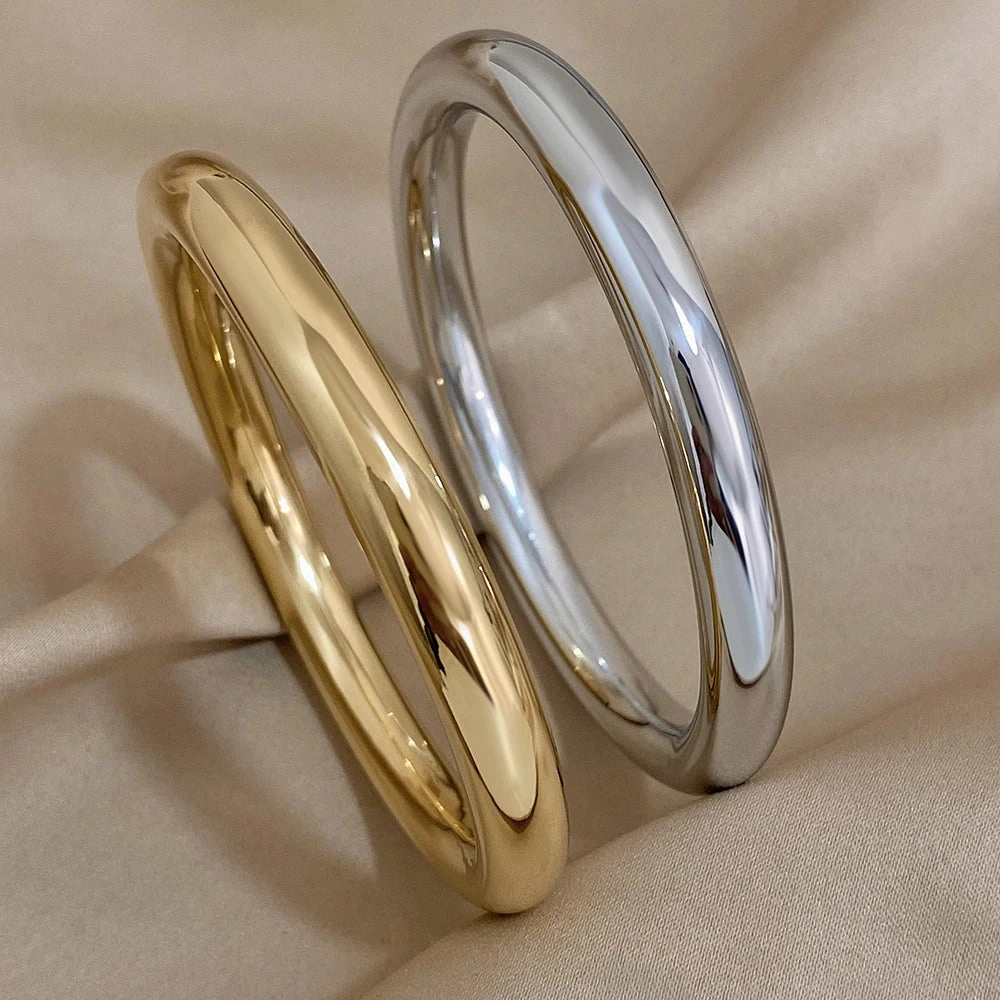 Glossy Solid Color Thick Bracelet Stainless Steel Bangle for Women