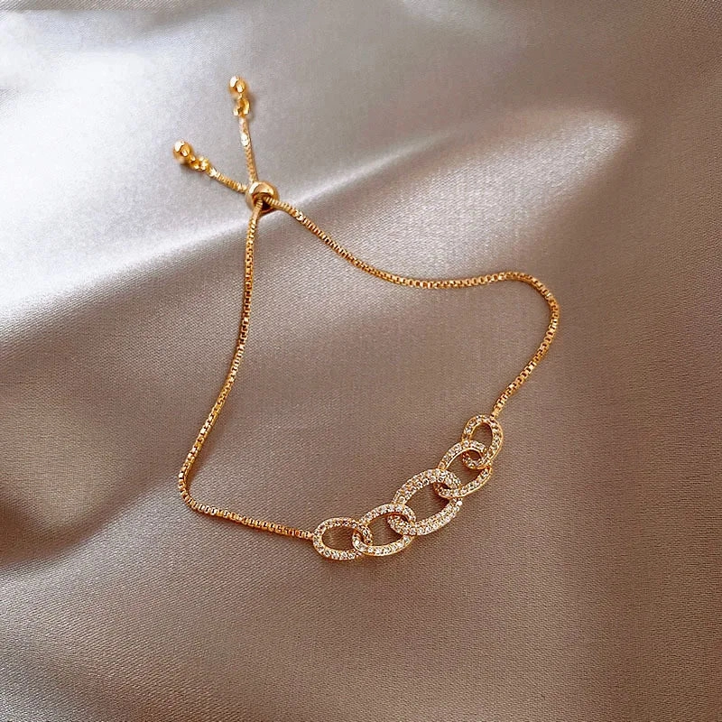 Golden Alloy Sweet Bow Bracelet For Women Adjustable Pearl Zircon Inlay