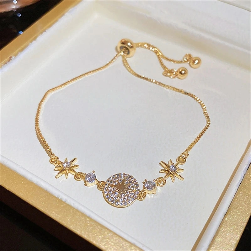 Golden Alloy Sweet Bow Bracelet For Women Adjustable Pearl Zircon Inlay