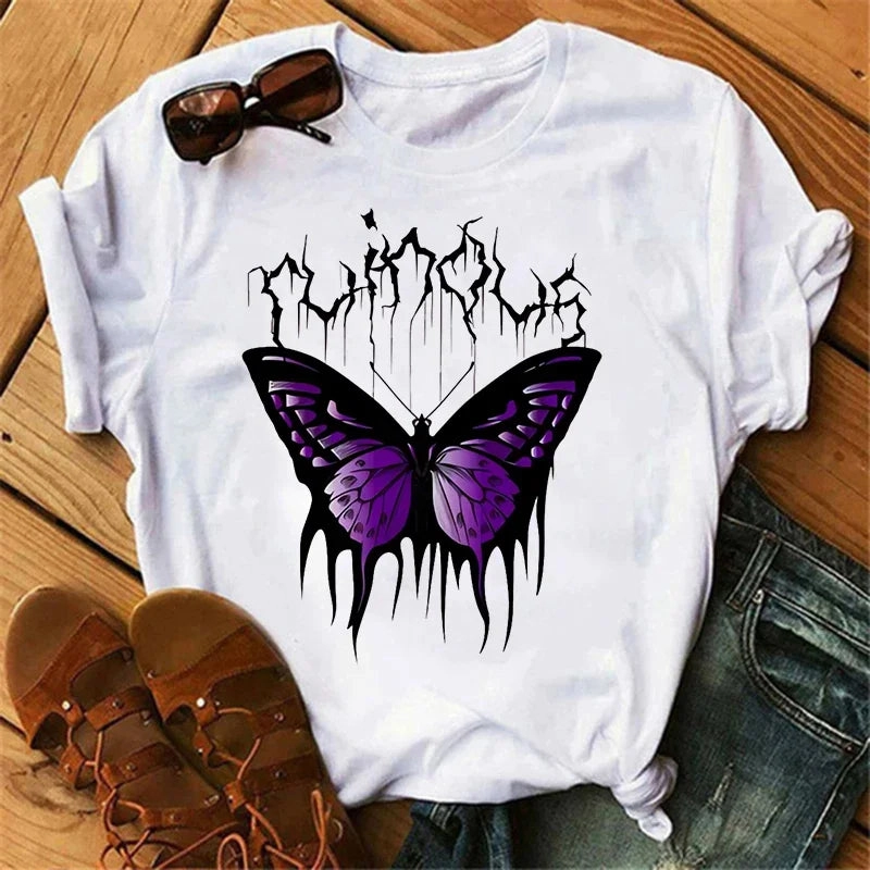 Gothic Women's Butterfly Tree Print Harajuku T Shirt Short Sleeve Casual Summer Top for Women