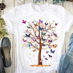 Gothic Women's Butterfly Tree Print Harajuku T Shirt Short Sleeve Casual Summer Top for Women