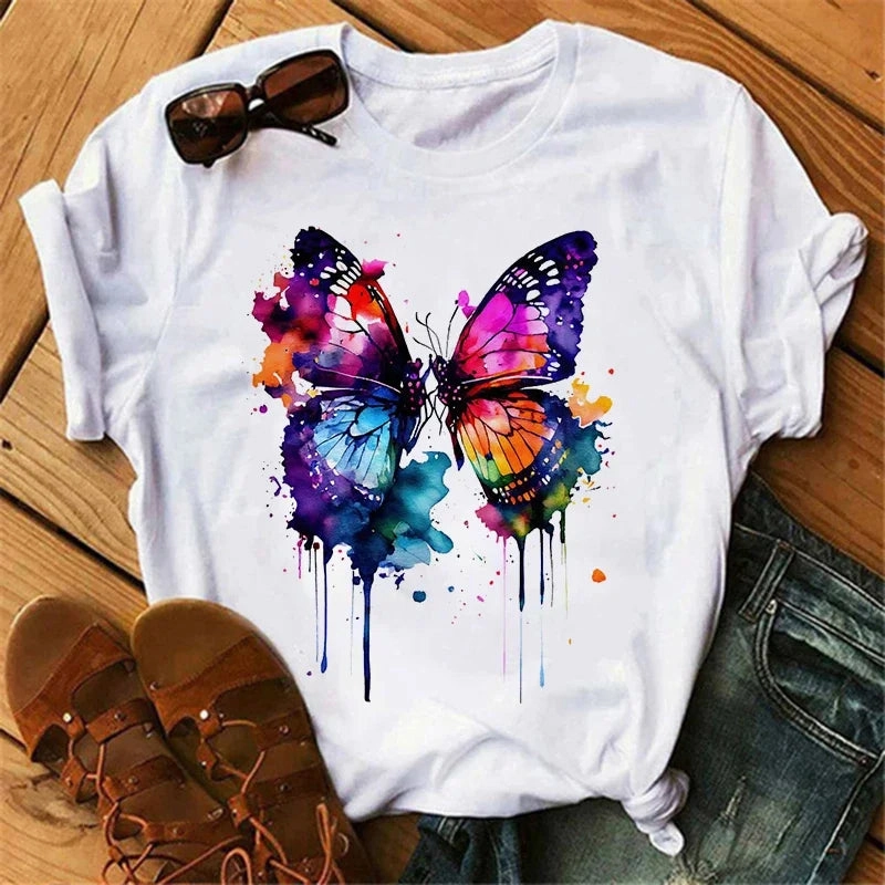 Gothic Women's Butterfly Tree Print Harajuku T Shirt Short Sleeve Casual Summer Top for Women