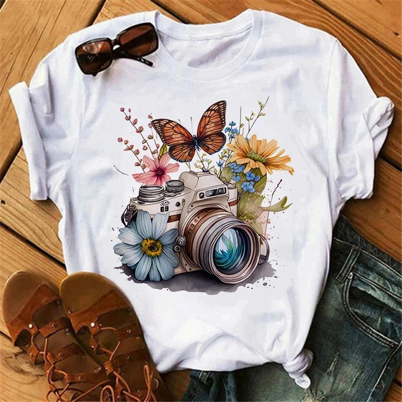 Gothic Women's Butterfly Tree Print Harajuku T Shirt Short Sleeve Casual Summer Top for Women